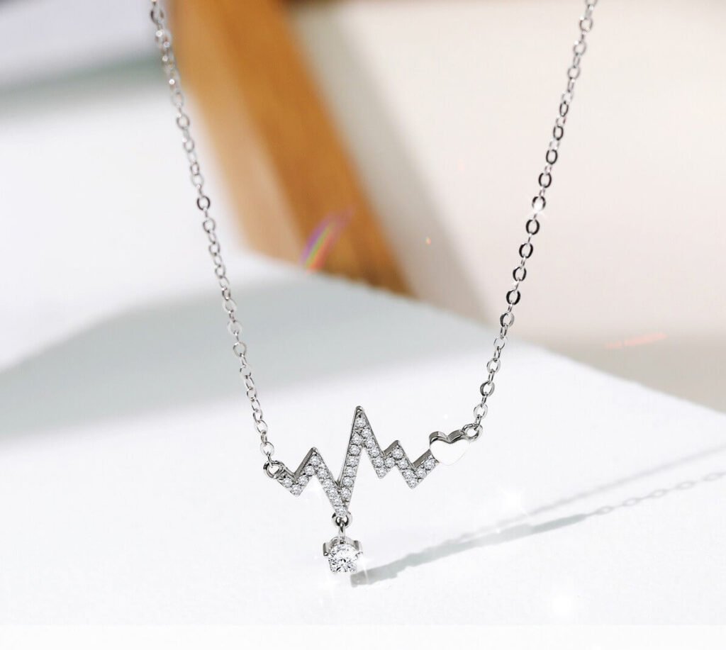 Titanium steel necklace beating heart design silver color