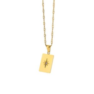 Jewelry 18K Gold PVD Plated North Star Rectangle Necklace Stainless Steel Necklace Tarnish Free Waterproof Gold Jewelry