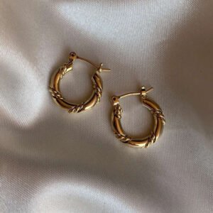 High End 18K Gold Plated Twist Hoop Earring 26mm Tube Earring Stainless Steel Jewelry