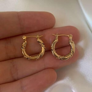 High End 18K Gold Plated Twist Hoop Earring 26mm Tube Earring Stainless Steel Jewelry