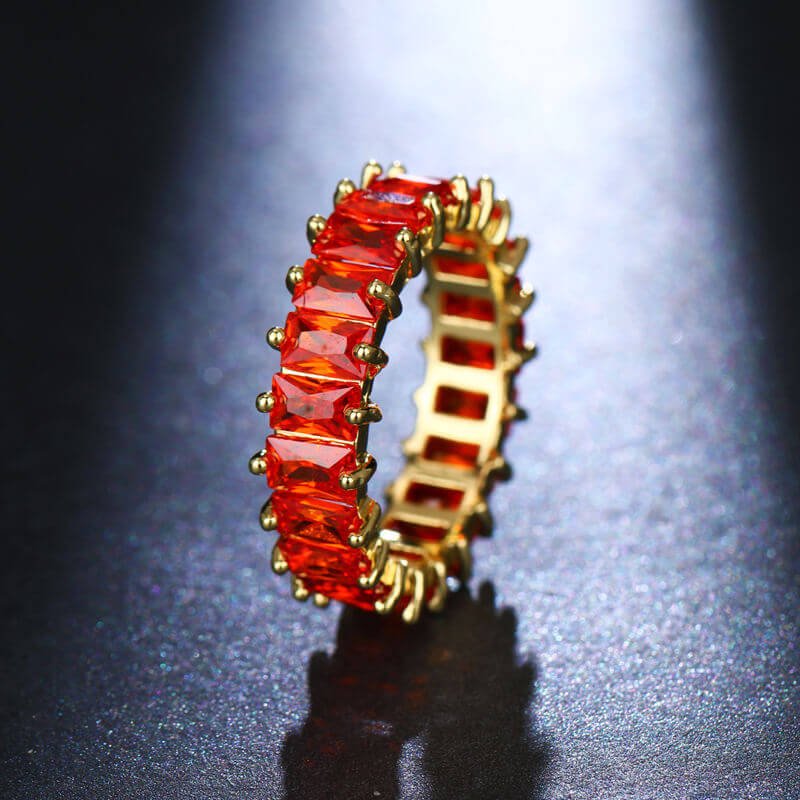 Cubic Zirconia Finger Ring gold with red zircon