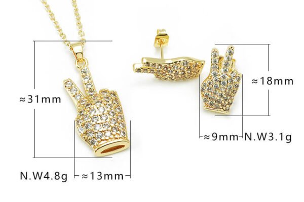Victory signal necklace stud earrings jewelry sets (1)