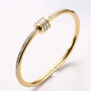 No Tarnish Star With Diamond Studded Turnbuckle Bracelet Rose Gold Steel Titanium Bracelet