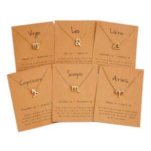 Birthday Gift Gold Plated 12 Zodiac Sign Pendant Card Charm Gold Chain Choker Astrology Necklace Jewelry For Women