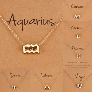 Birthday Gift Gold Plated 12 Zodiac Sign Pendant Card Charm Gold Chain Choker Astrology Necklace Jewelry For Women