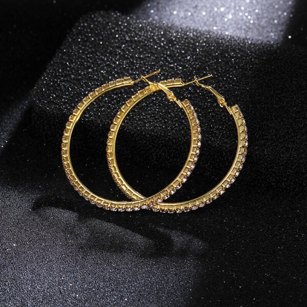 Silver Plated Big Round Thin Rhinestones Stainless Steel Big Crystal Hoop Earrings Women