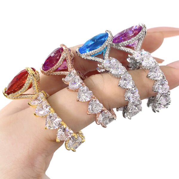 In Stock Iced Out Jewelry Fashion Women Jewelry Big Heart Cz Crystal Stone Diamond Gold Silver Ring Hip Hop Rings