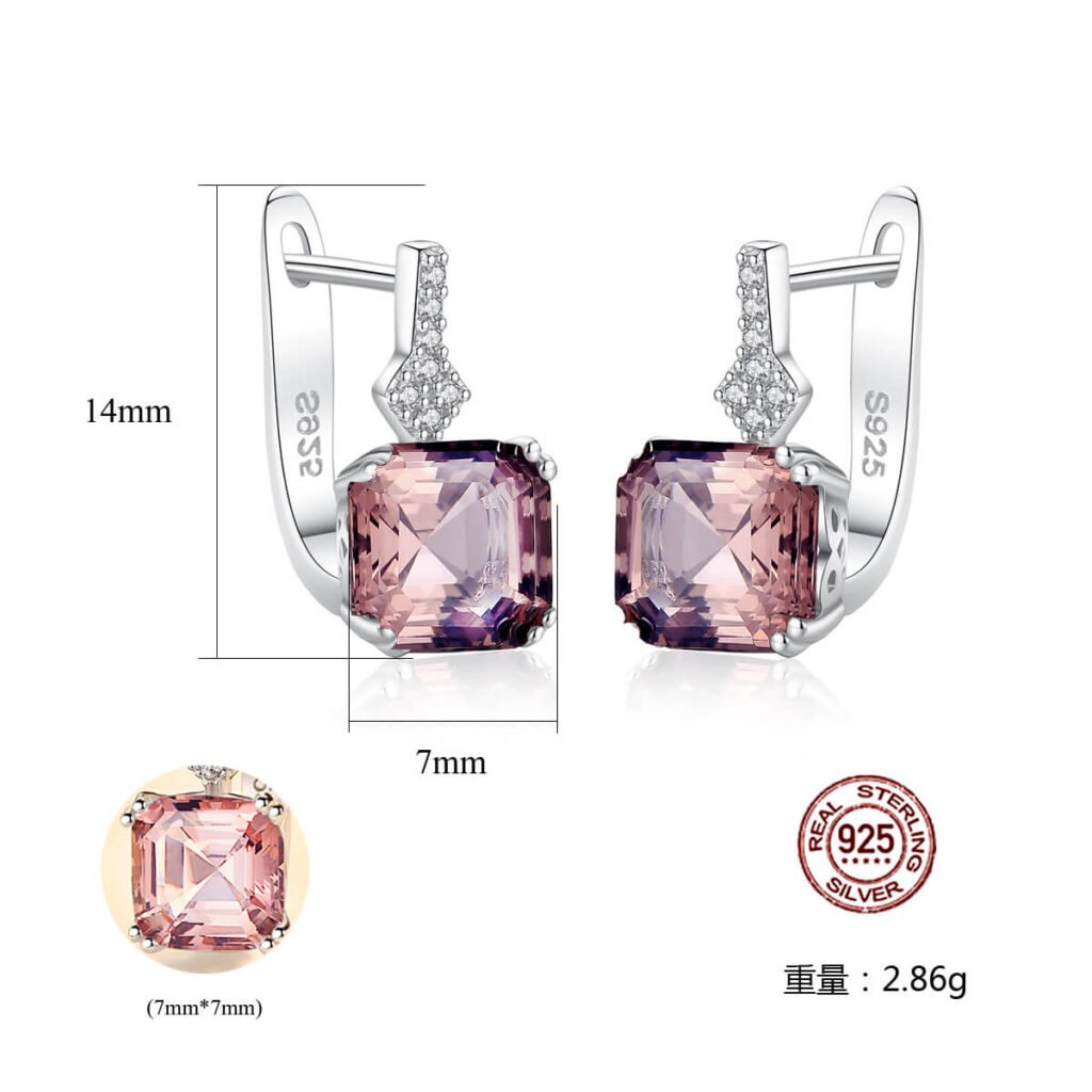 Hot sale Fashion Women Fine Jewelry Set 925 Sterling Silver Jewelry Cubic Zirconia Morganite Stone Ring Necklace Earring