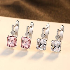 Hot sale Fashion Women Fine Jewelry Set 925 Sterling Silver Jewelry Cubic Zirconia Morganite Stone Ring Necklace Earring