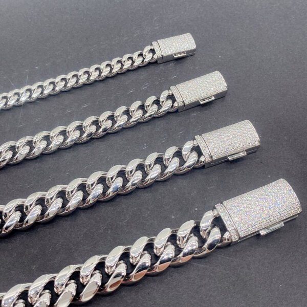 8mm 10mm stainless steel cuban link chain necklace bracelets with silver moissanite coupler