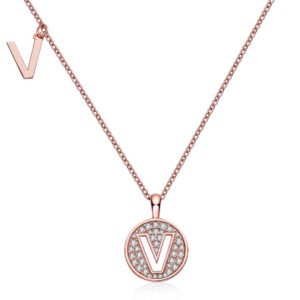 925 Silver Moissanite Letter Pendant V Necklace Sinocre.com